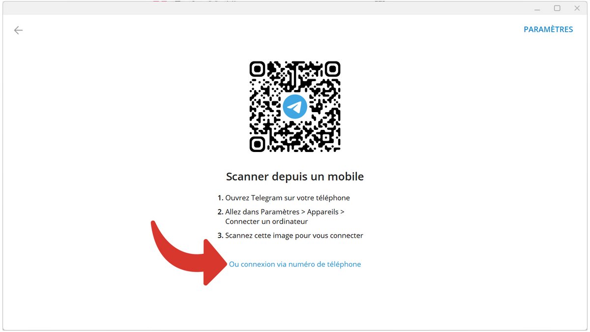 Le texte "Ou connexion via numéro de téléphone" permet de se connecter à Telegram sur ordinateur en utilisant vos identifiants de connexion © Axel Reghis pour Clubic