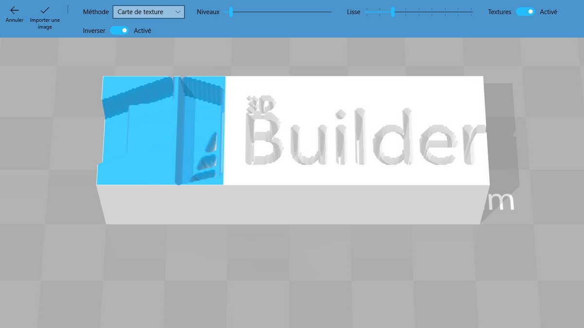 Création d’un relief 3D du logo Builder à partir d’une carte de texture dans Microsoft 3D Builder. - © 3D Builder