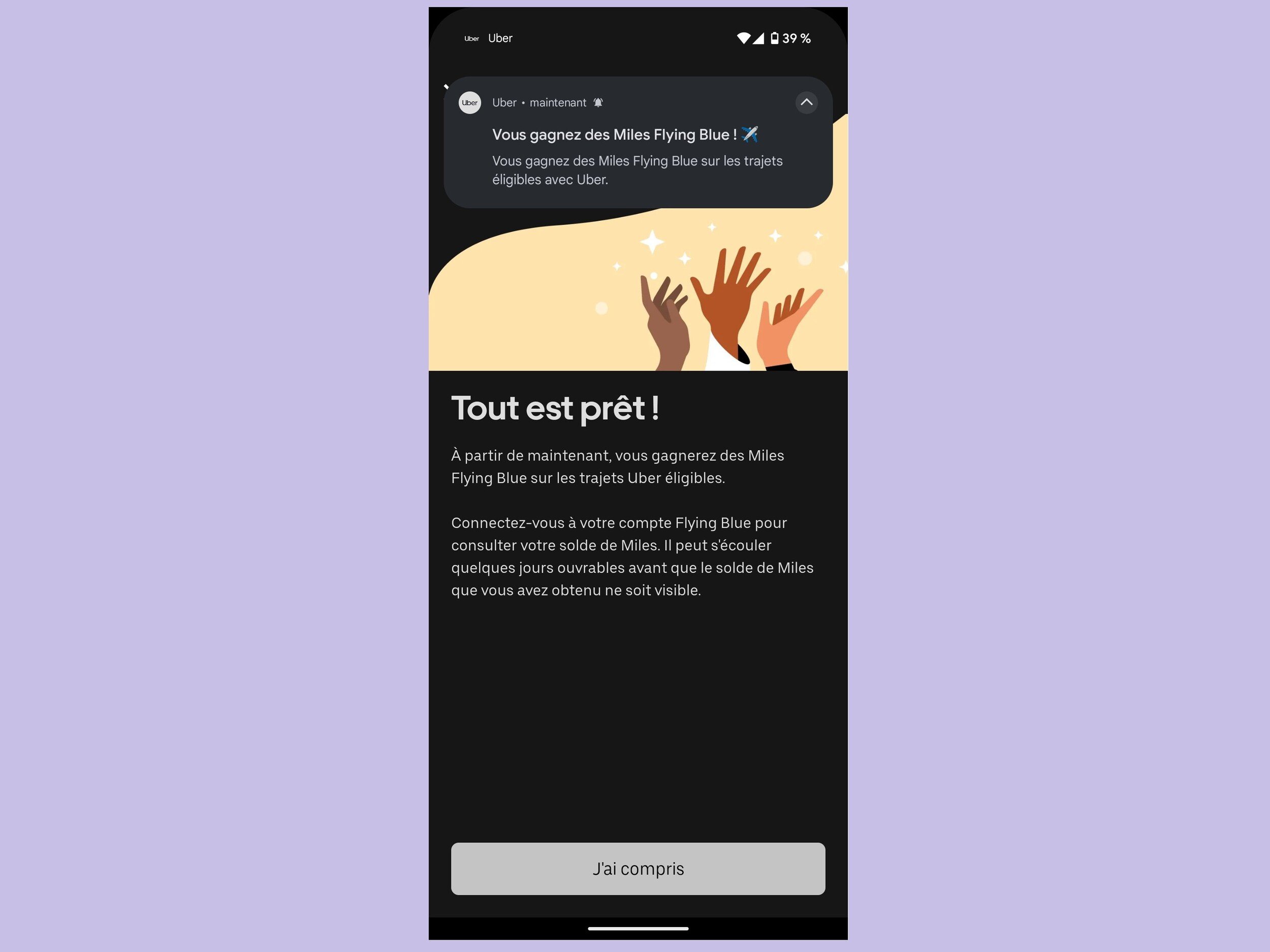 L'association des comptes Flying Blue et Uber est faite. © Alexandre Boero / Clubic