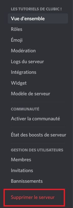 discord supprimer serveur