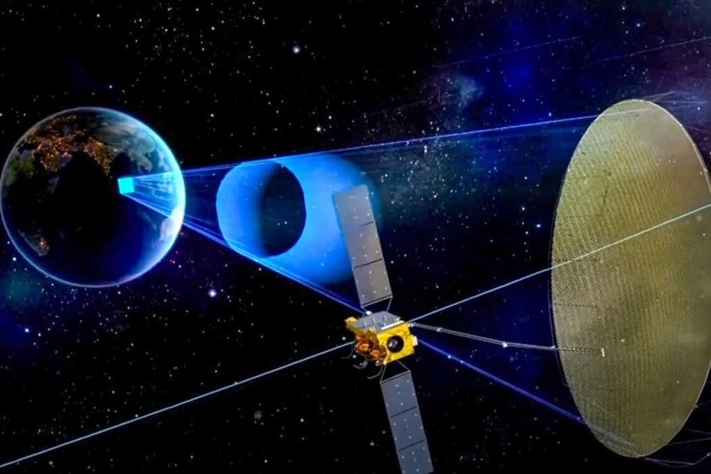 Image de synthèse du Ludi Tance 4-01, premier satellite radar à synthèse d'ouverture en orbite géostationnaire au monde. © South China Morning Post/DEICMC