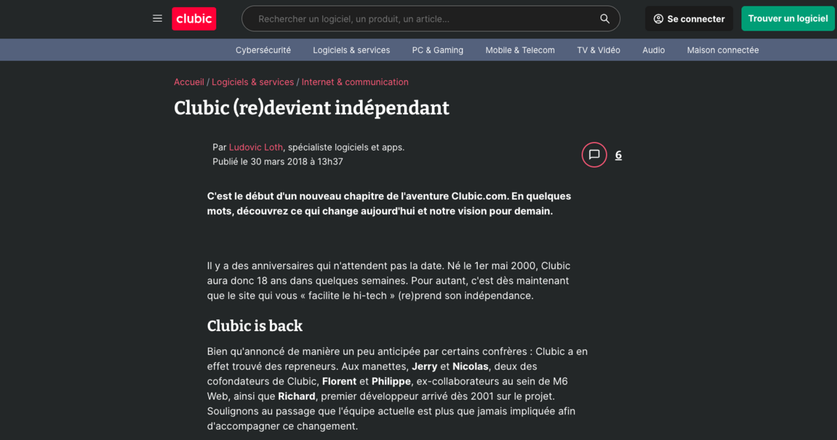 L'annonce de Clubic SAS