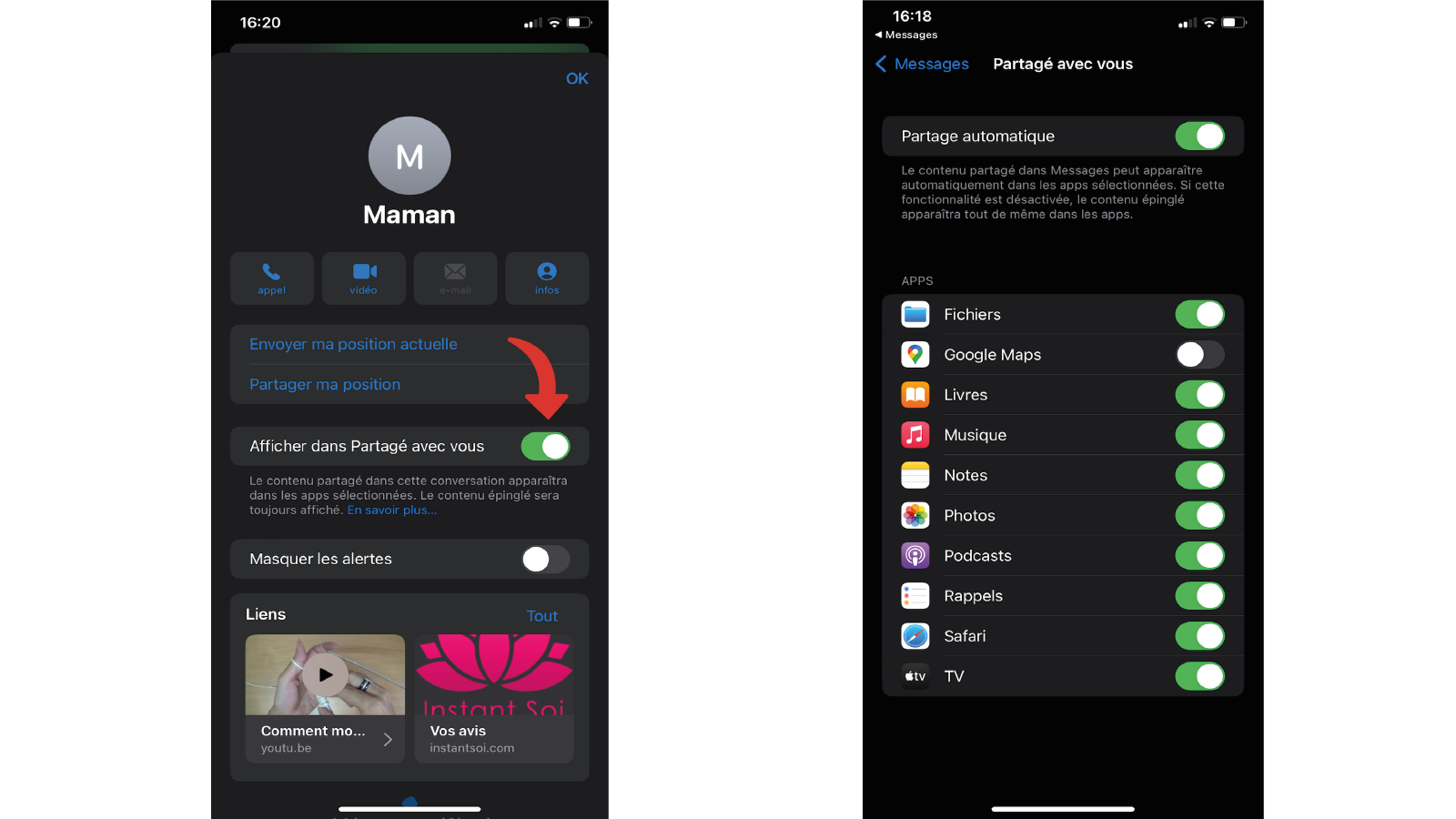Autoriser la fonctionnalité à partir de la fiche contact ou les paramètres de l'iPhone