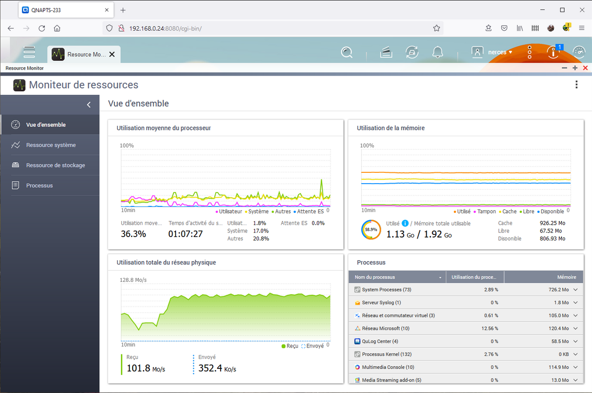 L'inévitable moniteur système est un outil bien pratique de surveillance du NAS © Nerces