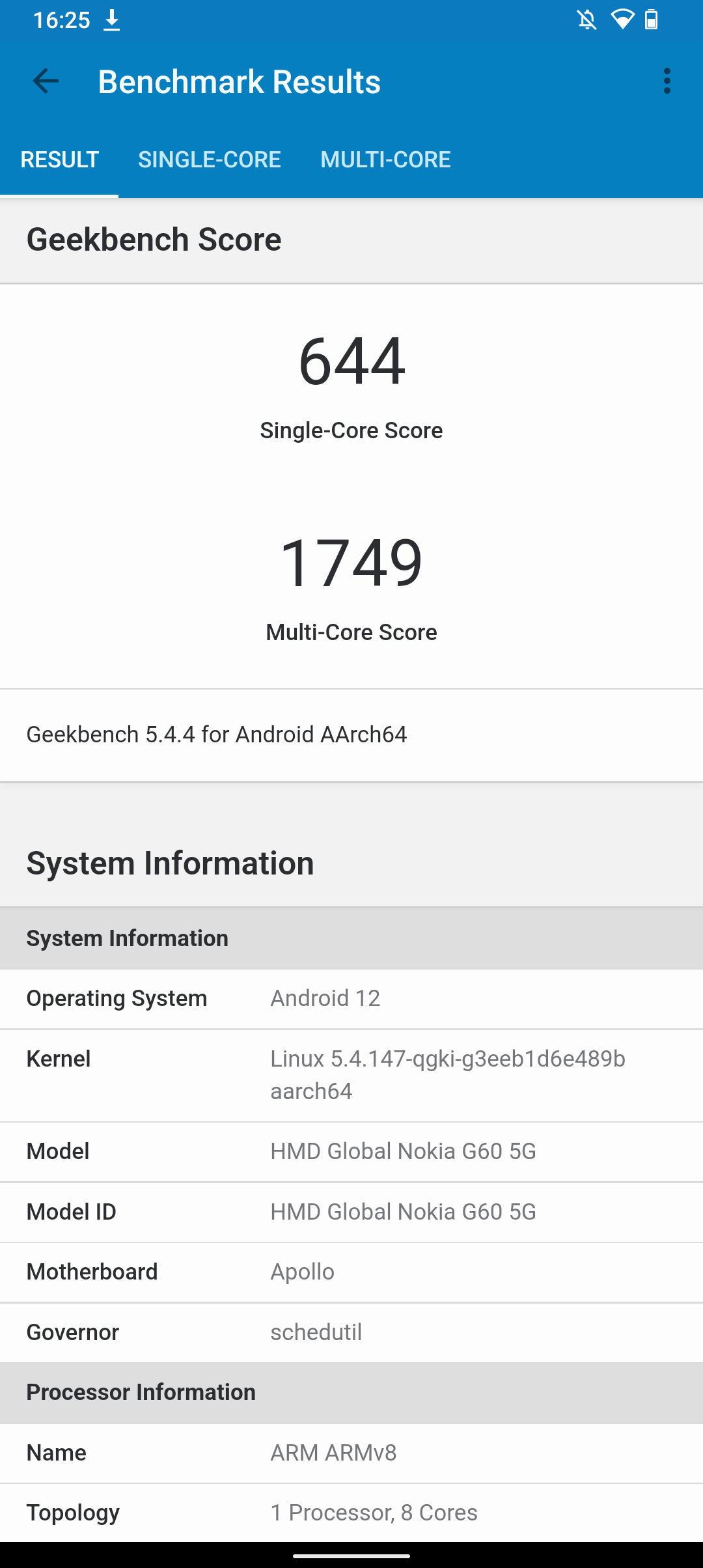 Benchmark Nokia G60 5G