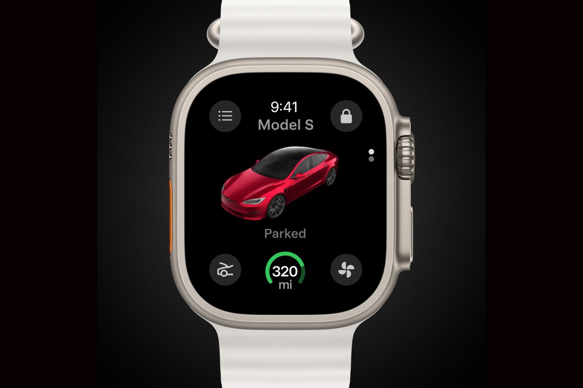 Un aperçu de l'application Tesla sur l'Apple Watch © Tesla