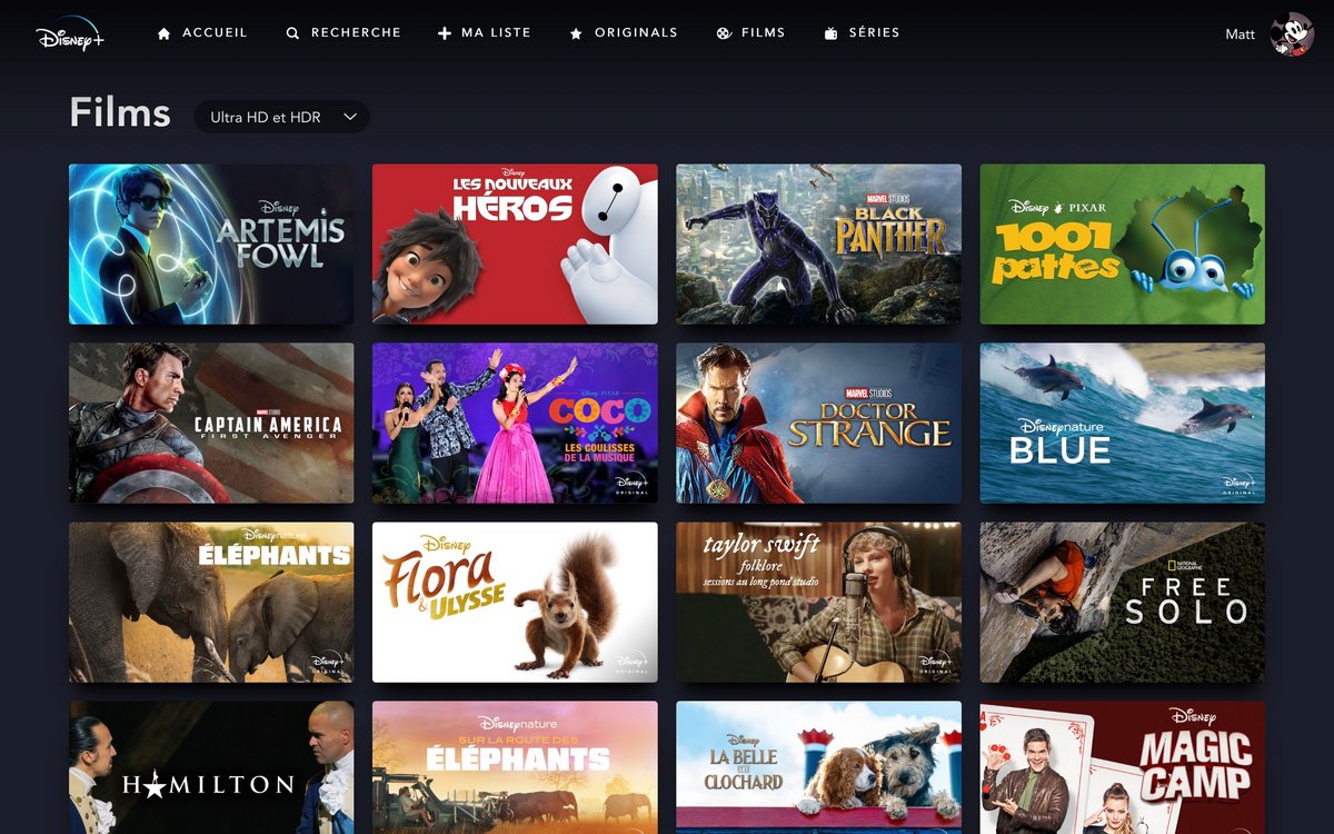 Disney+ - La section dédiée aux films