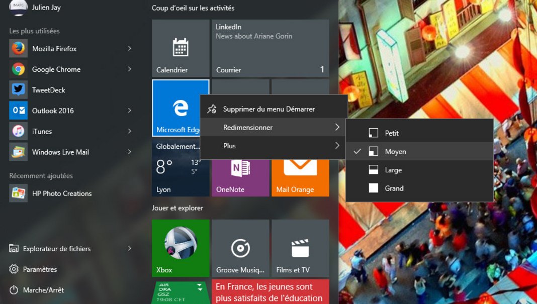 Windows 8.1 revient sur le bouton Démarrer, qui renvoie toujours vers une page d'accueil à part. Face aux critiques, Microsoft finit par réintégrer le menu dans Windows 10, sans renoncer aux tuiles. © Clubic