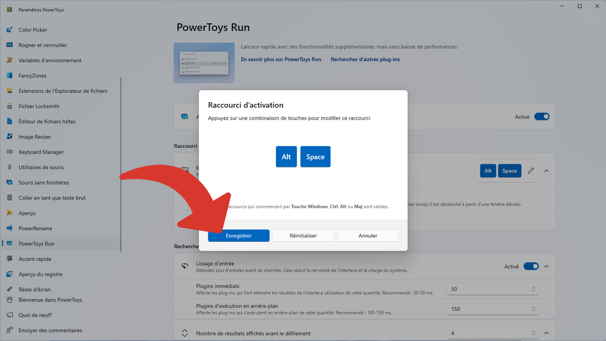 Enregistrer le nouveau raccourci d'activation © Clubic