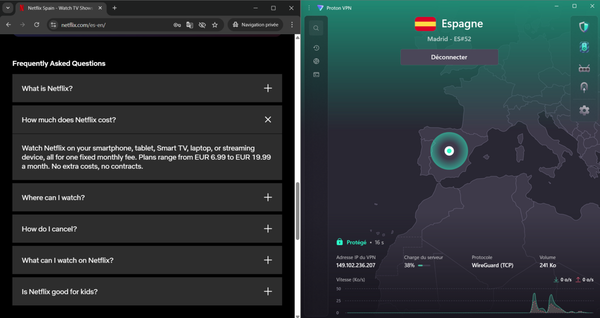 En vous connectant à un serveur Proton VPN localisé en Espagne, vous pouvez économiser quelques euros sur votre facture mensuelle. © Clubic