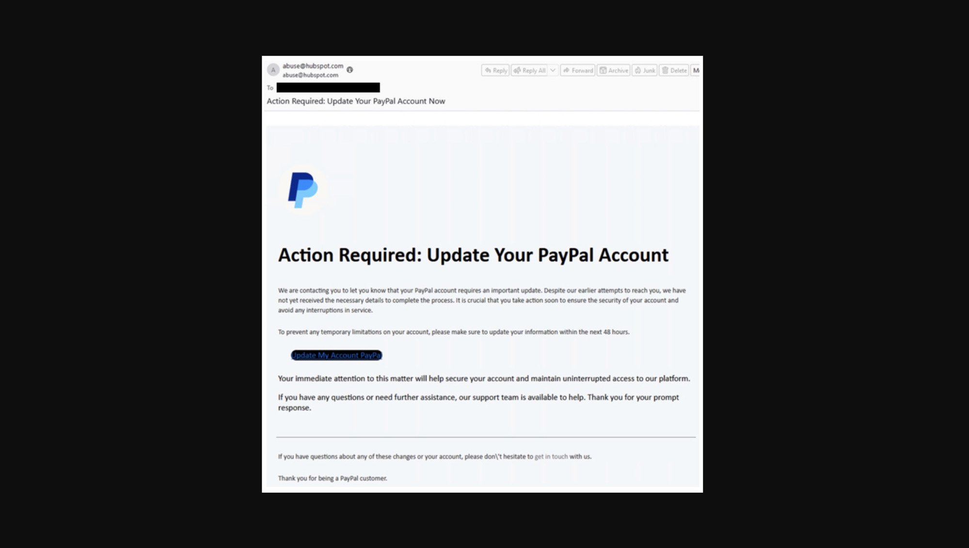 Exemple de campagne de phishing ayant généré plus de 600 e-mails en une seule journée © McAfee