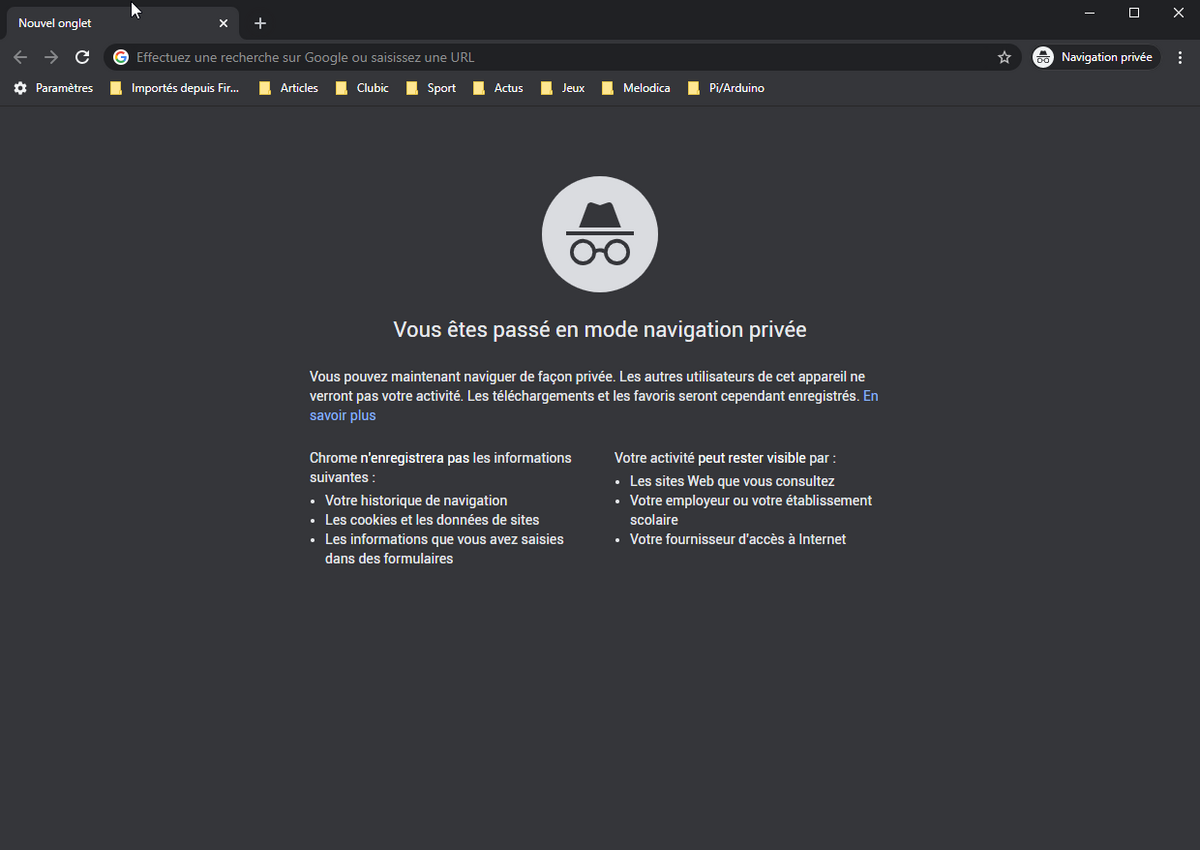navigation privée Google Chrome