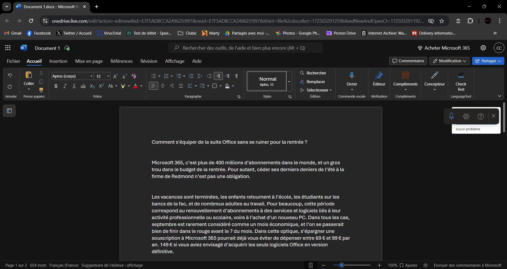 Microsoft Word en ligne offre les mêmes fonctionnalités essentielles que sa version locale... mais gratuitement © Clubic