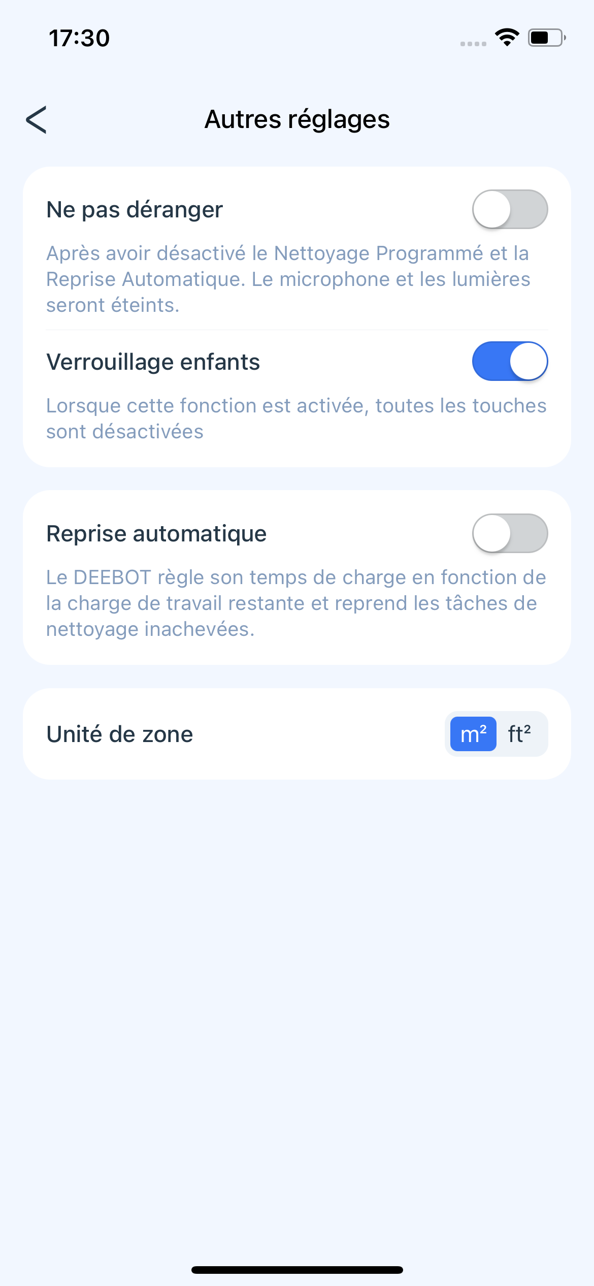 Ecovacs N20 Réglages