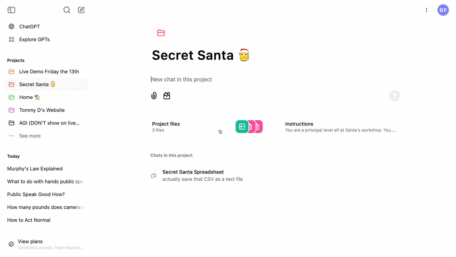 ChatGPT Projets page