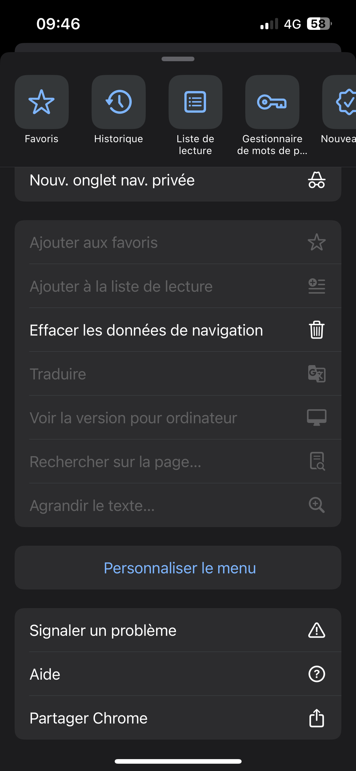 Vous pouvez maintenant personnaliser le menu sur Chrome pour iOS © Mérouan Goumiri pour Clubic