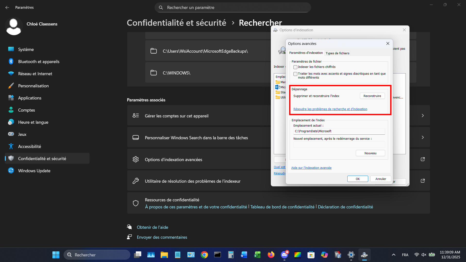 Pour prendre en compte les changements récents, il vous faudra sûrement reconstruire l'index Windows. © Clubic