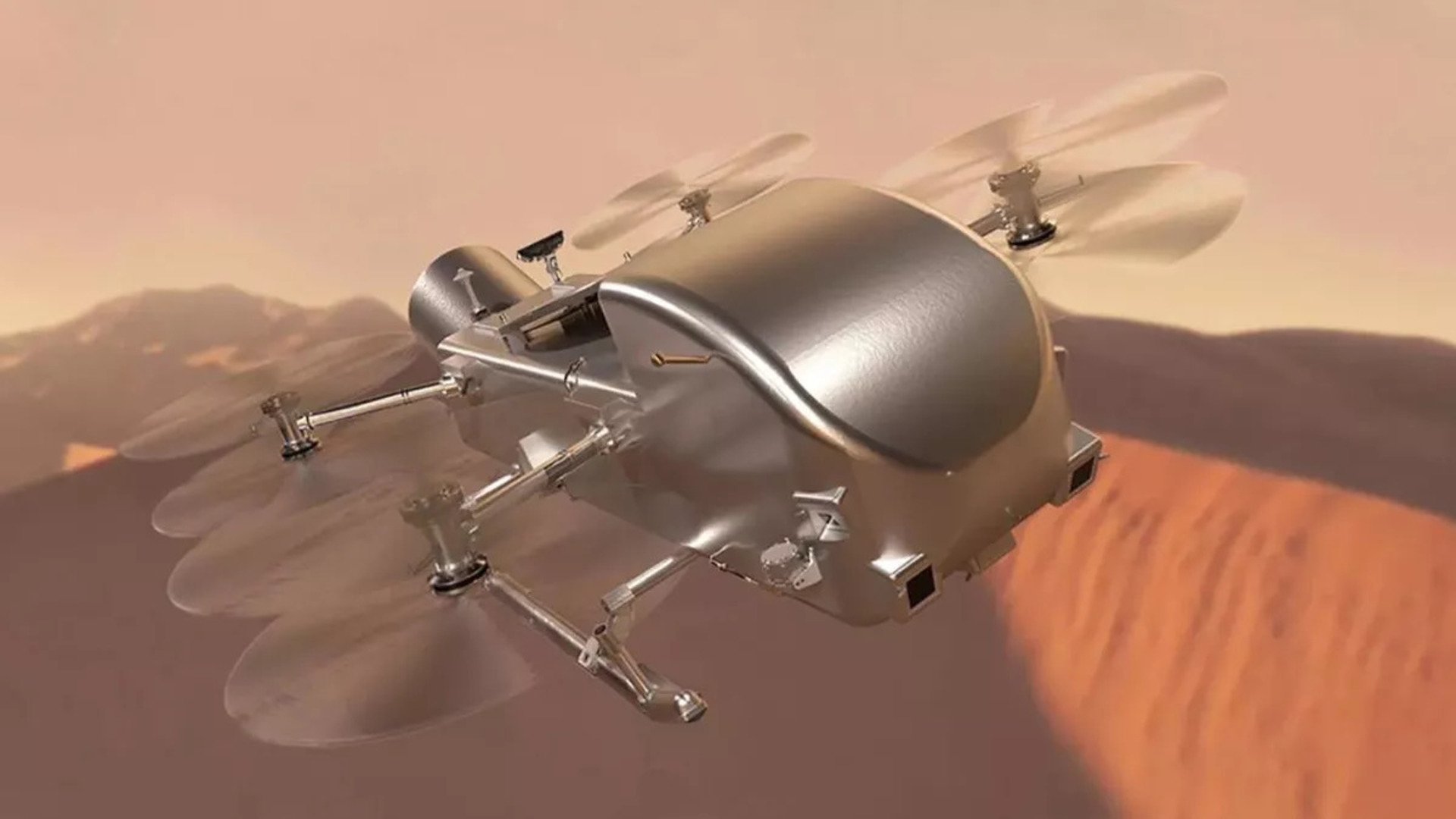 Une vue d'artiste du drone DragonFly. © NASA / Johns Hopkins APL / Steve Gribben