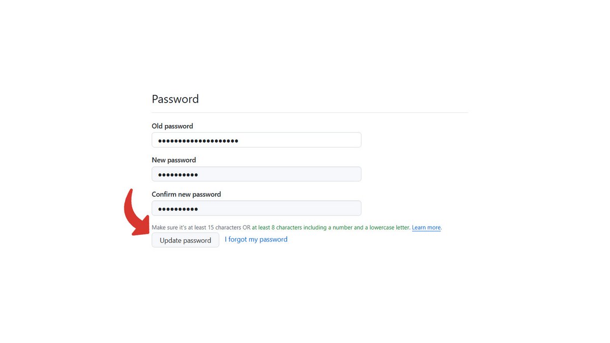 Mise à jour du mot de passe dans GitHub © Pascale Duc pour Clubic