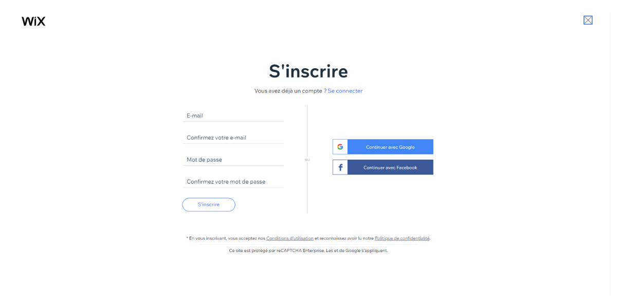 Wix - formulaire d'inscription