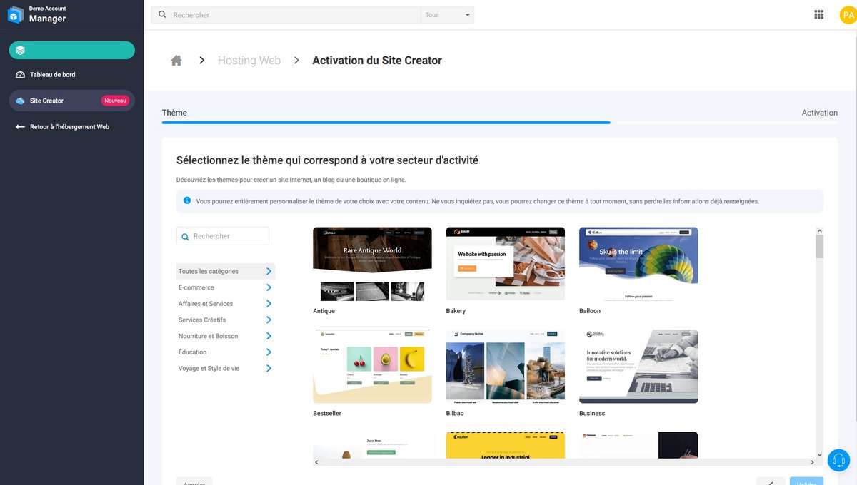 Infomaniak Site Creator thèmes