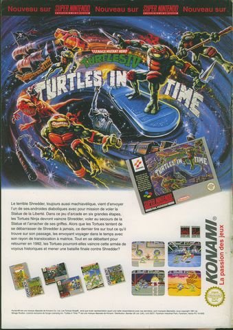 La publicité de l'époque pour Teenage Mutants Hero Turtles IV : Turtles in Time