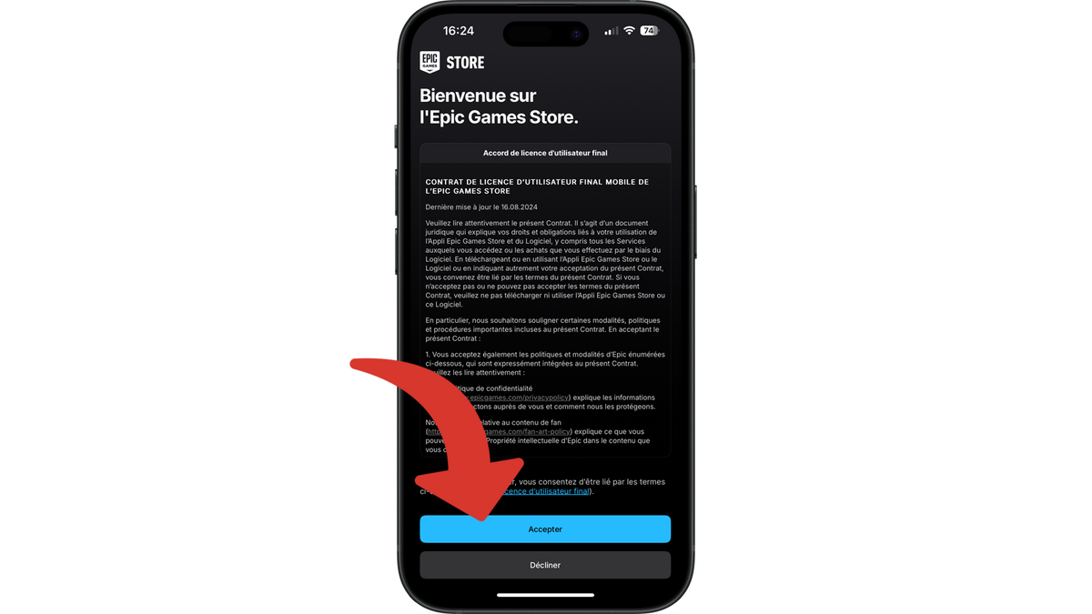 Accepter les conditions de l'application Epic Games Store © Clubic