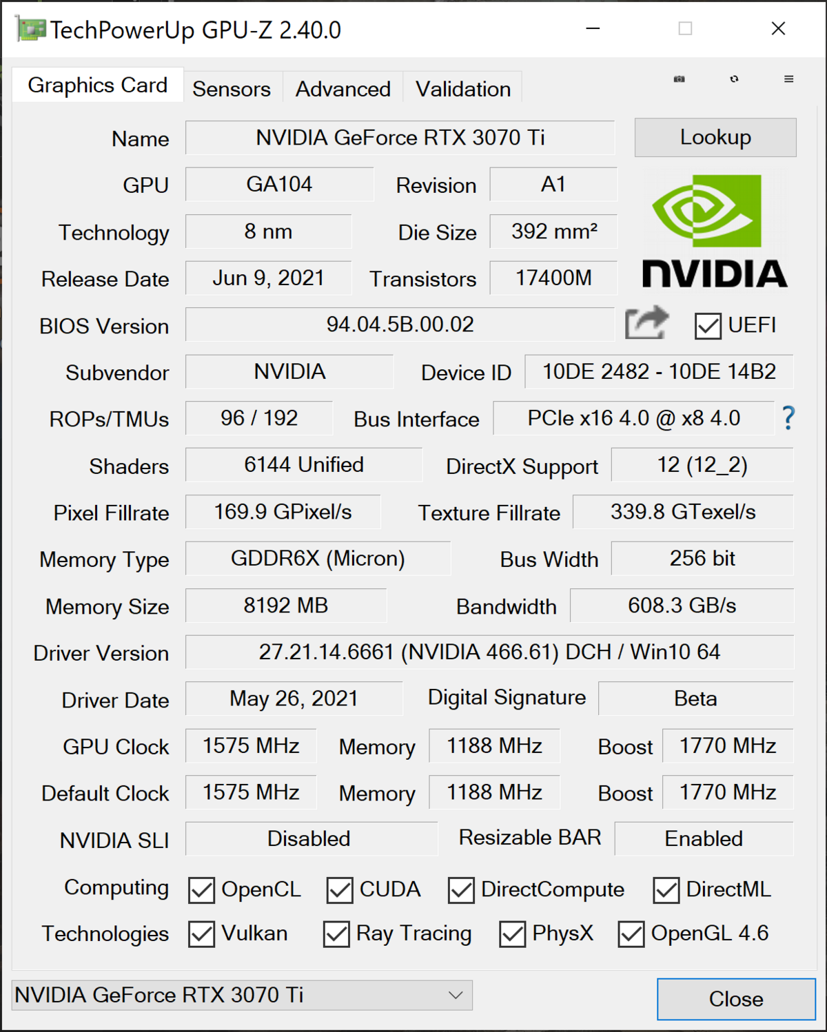 NVIDIA GeForce RTX 3070 Ti