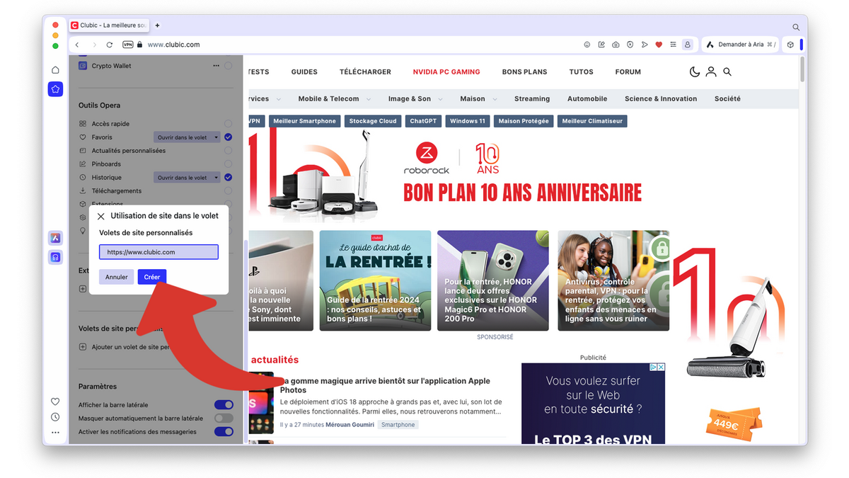 Confirmer l'ajouter d'un site personnalisé © Clubic