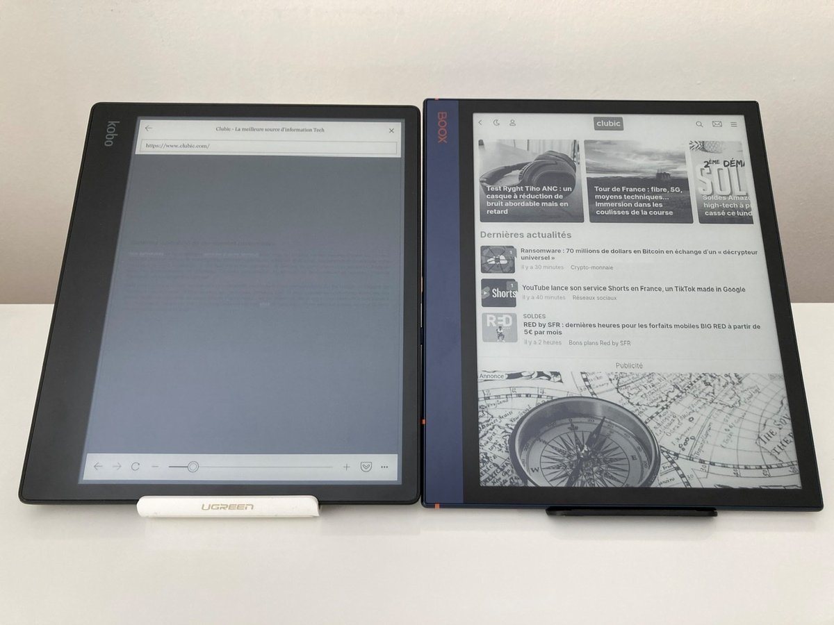 La Kobo Elipsa (à gauche) n'est pas conçue pour des usages comme la navigation Web. Android est plus à l'aise sur ce terrain.