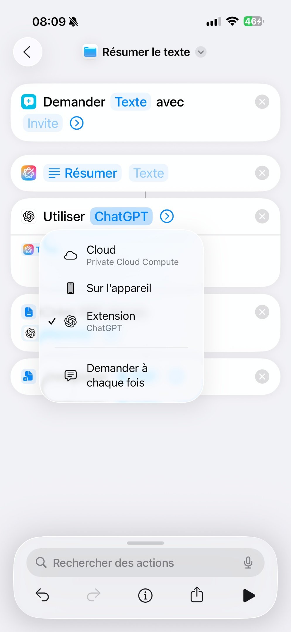 iOS 26 Raccourcis Résumé modèle