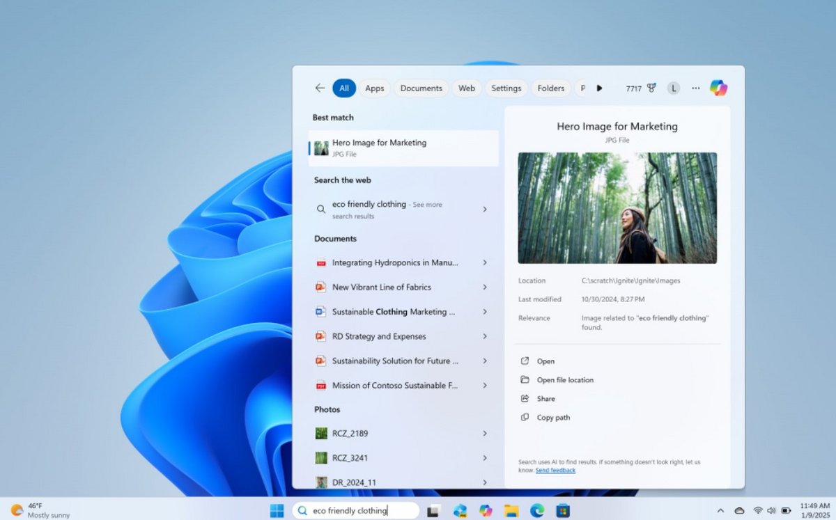 La nouvelle recherche sur Windows 11 © Microsoft