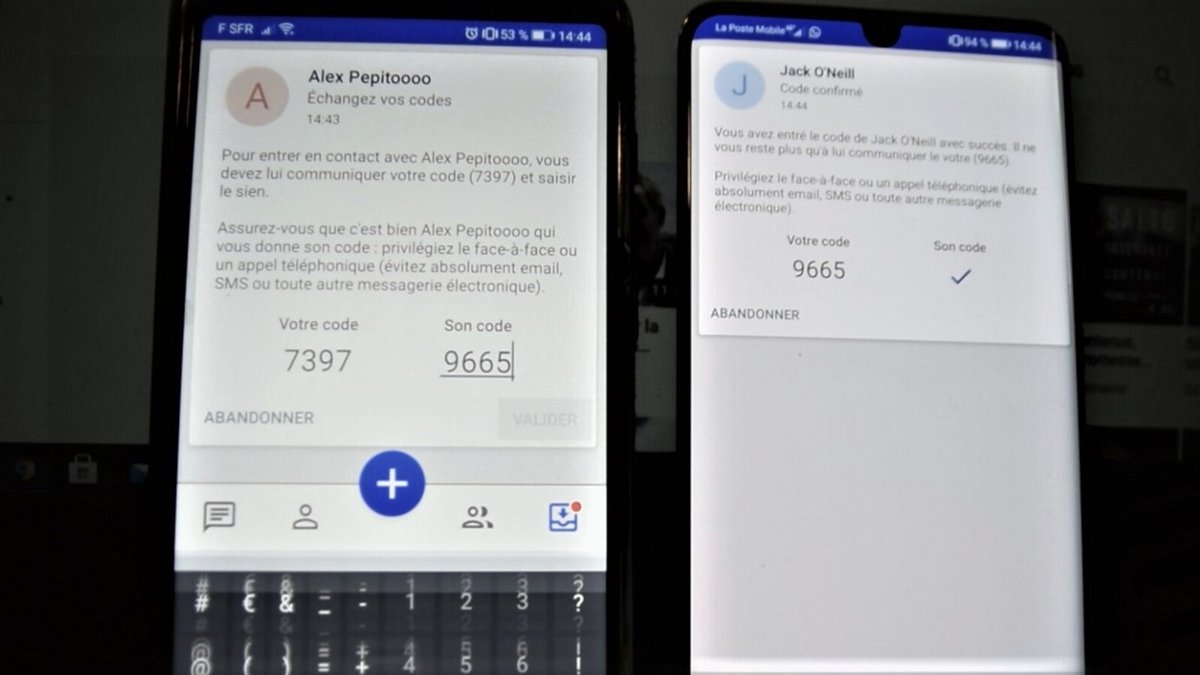 Les deux contacts potentiels doivent s'échanger un code respectif (© Alexandre Boero pour Clubic)