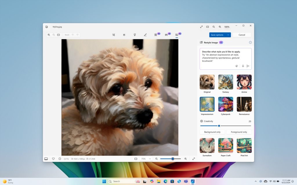 Avec Restyle, l'App Photos offrira de nombreux filtres à appliquer sur vos photos pour en faire des illustrations, etc. © Microsoft