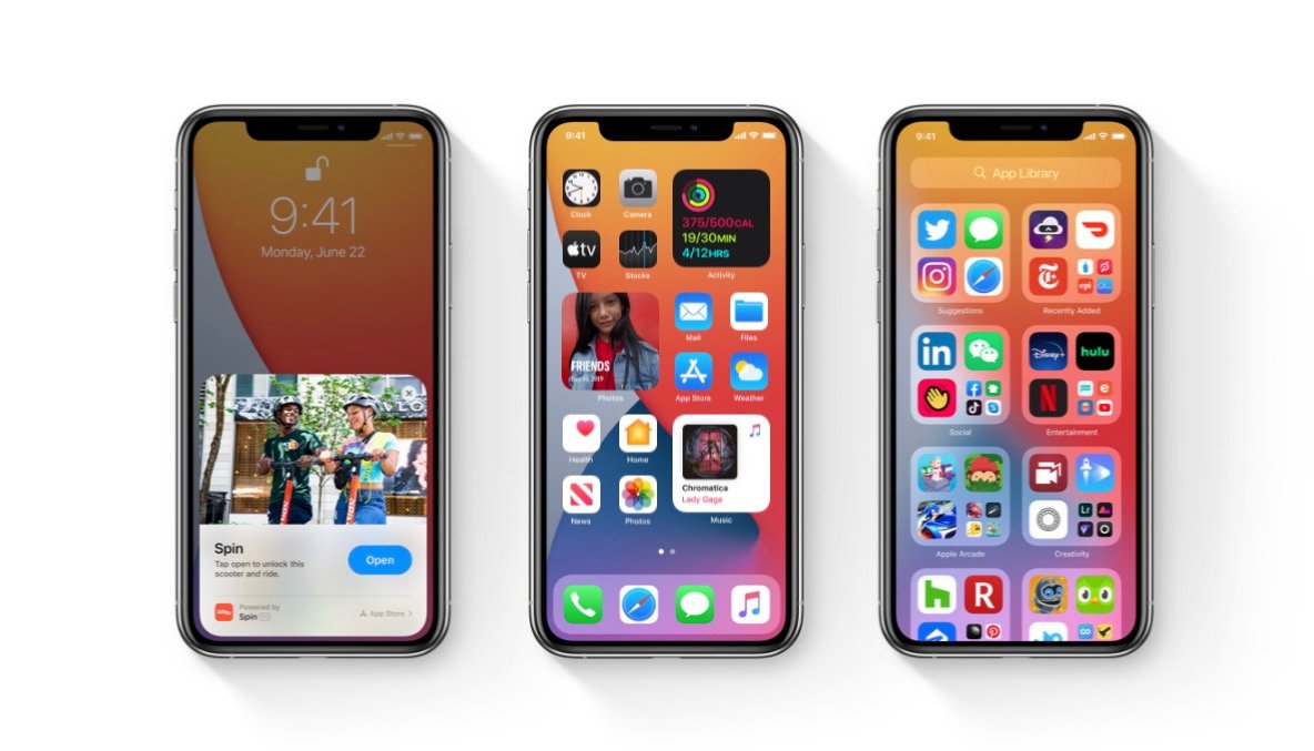 Le nouvel écran d'accueil d'iOS 14. © Apple