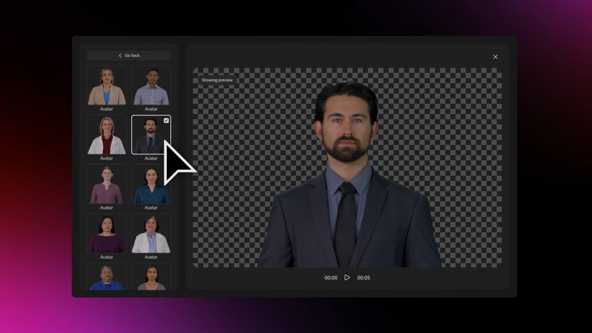 Vous pouvez maintenant créer un avatar virtuel dans Firefly pour donner vie à vos histoires. © Adobe