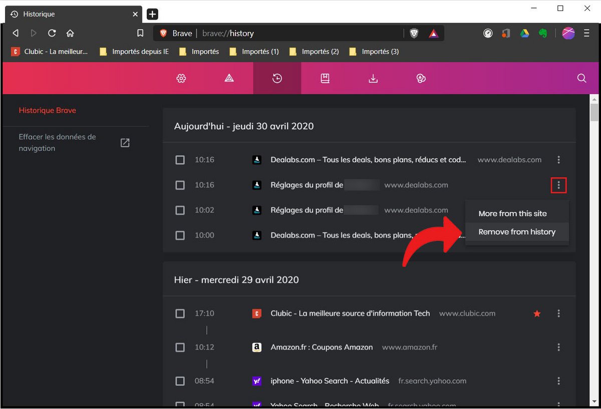 effacer historique brave 4