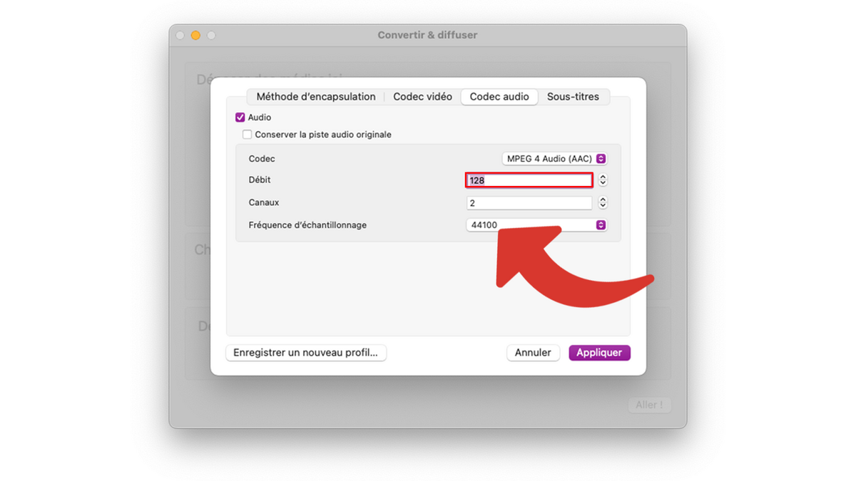 Indiquer le débit et la fréquence d'échantillonnage du codec audio © Clubic