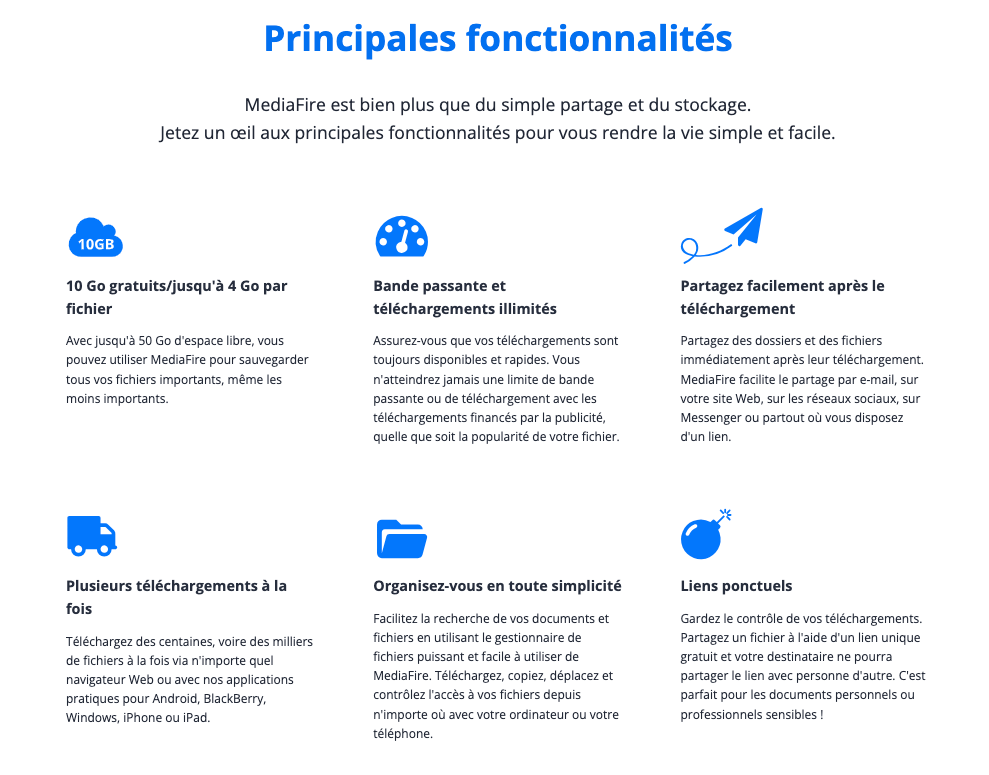 MediaFire - Principales fonctonnalités du compte Basic