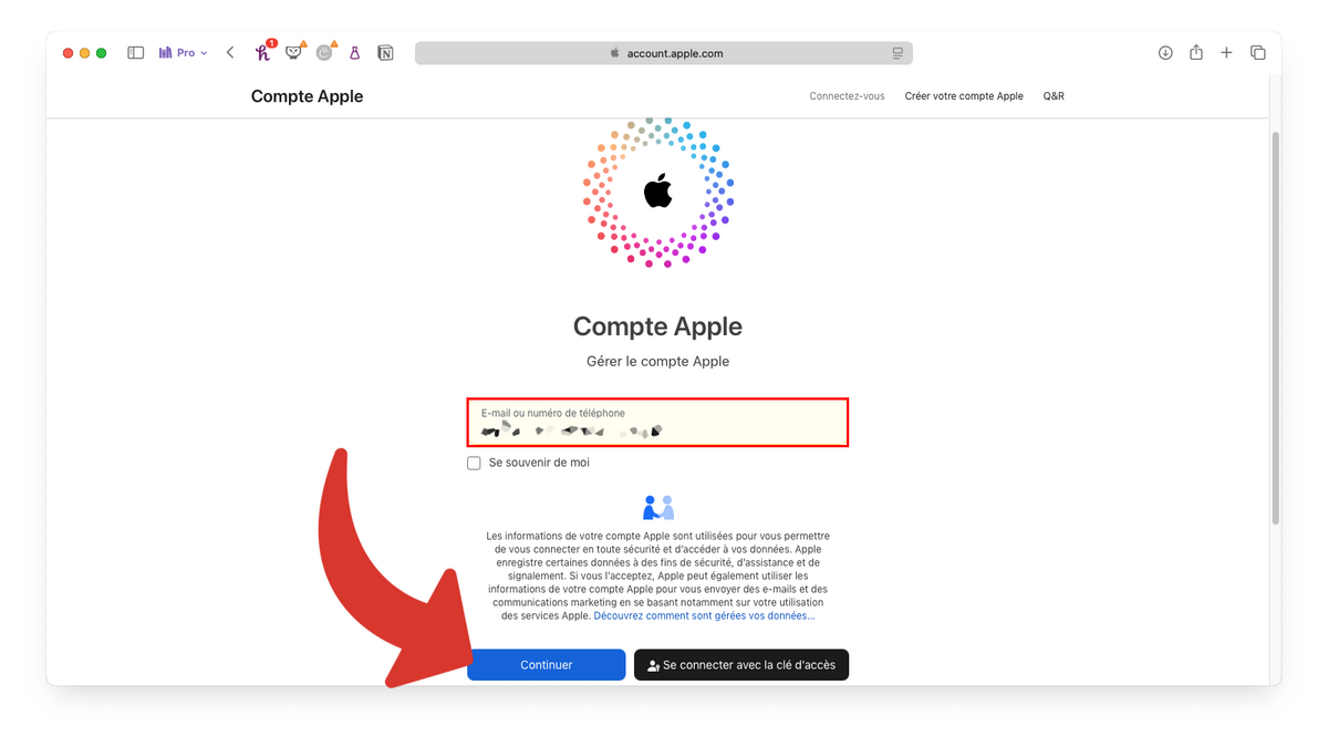 Saisir l'adresse e-mail du compte Apple © Clubic