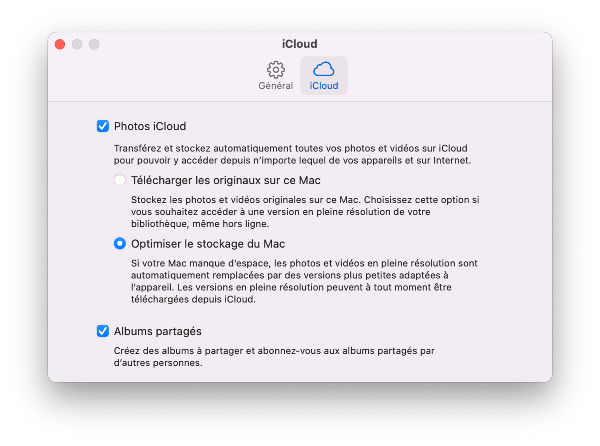 iCloud - Options de synchronisation des photos © Clubic.com