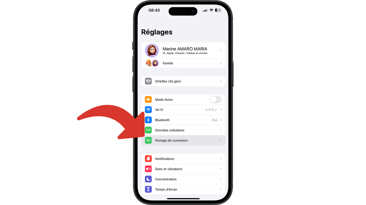 Accéder aux réglages du partage de connexion de l'iPhone © Clubic