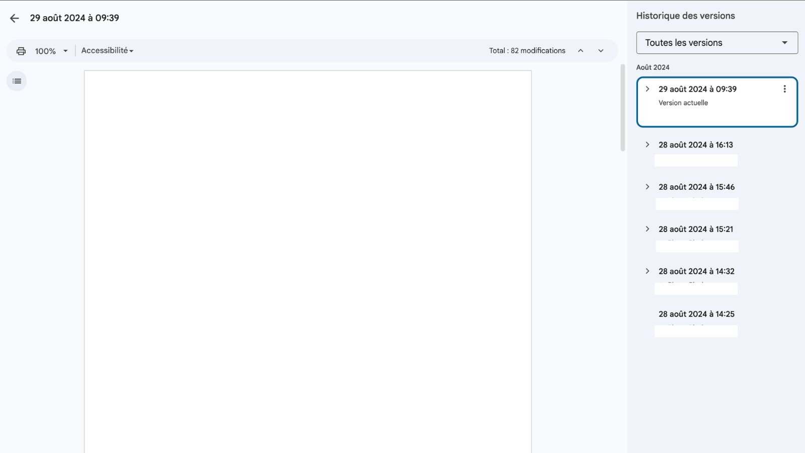 Accédez à votre historique de versions. ©Google