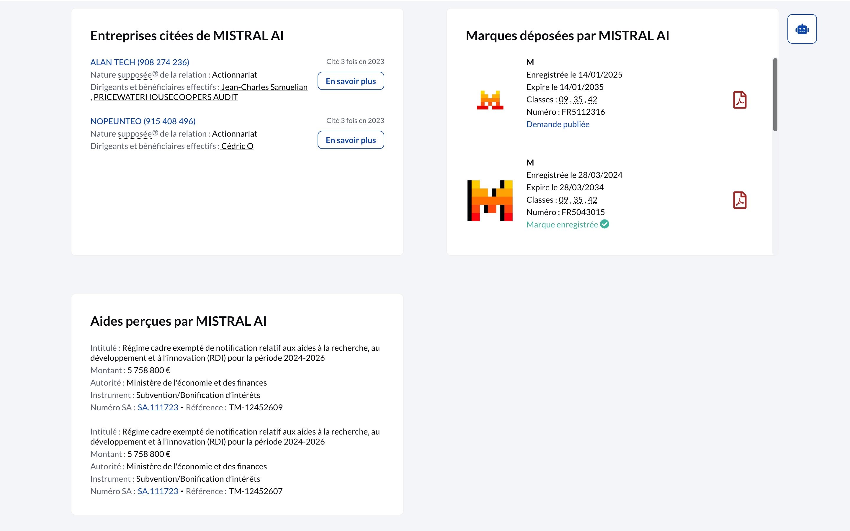 Un exemple avec la société Mistral AI ©Pappers