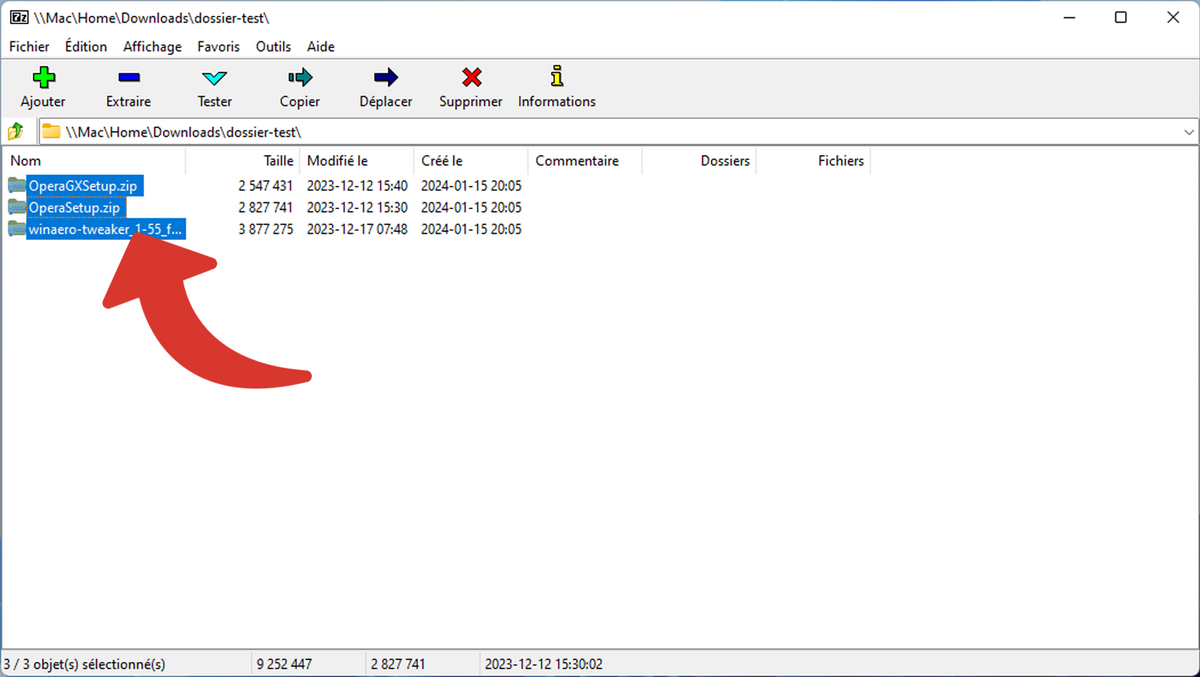 Sélection des fichiers ZIP dans 7-Zip © Clubic