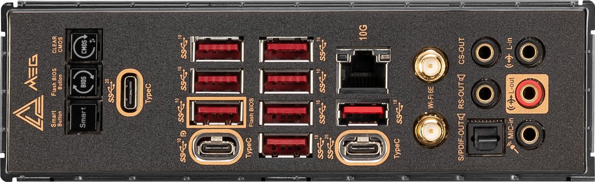 Sur l'I/O shield pas de port d'affichage classique, mais un USB-C / DisplayPort © MSI