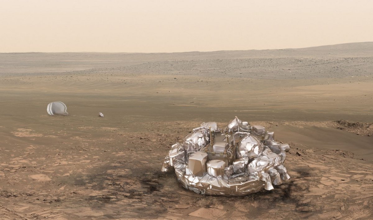Vue d'artiste présentant Schiaparelli à la surface de Mars. Mais malheureusement, ça ne s'est pas aussi bien passé... © ESA