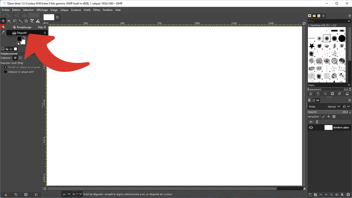 Sélectionner l'outil Dégradé dans GIMP © Clubic