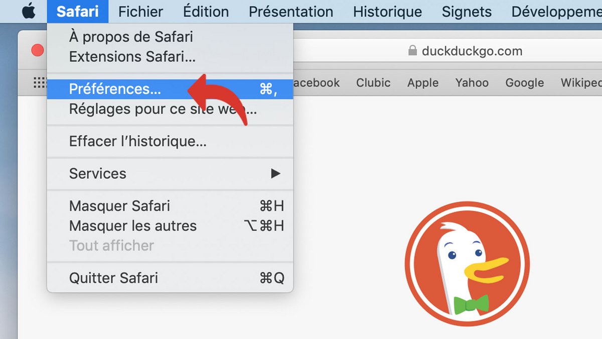 Safari - Menu Préférences