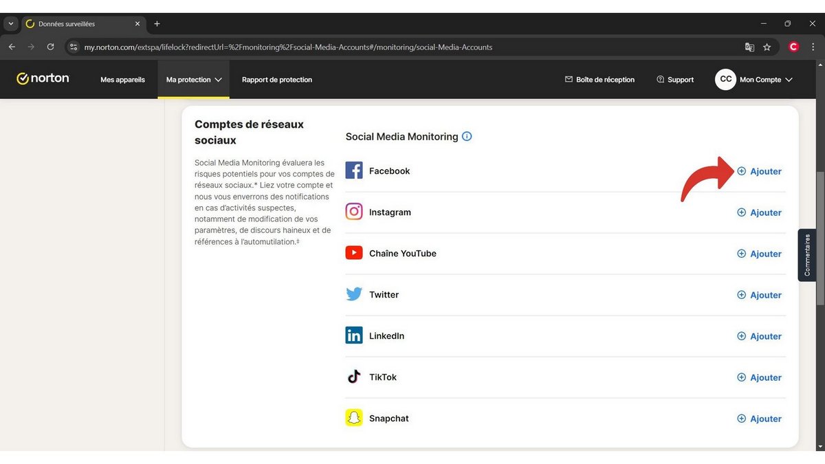 Connectez vos compte de réseaux sociaux à Norton 360 pour surveiller les fuites de données © Clubic